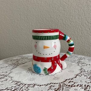 4 Pier 1 Imports Snowman Mugs. Hand Painted Dolomite. 5 1/2” Tall. Brand New